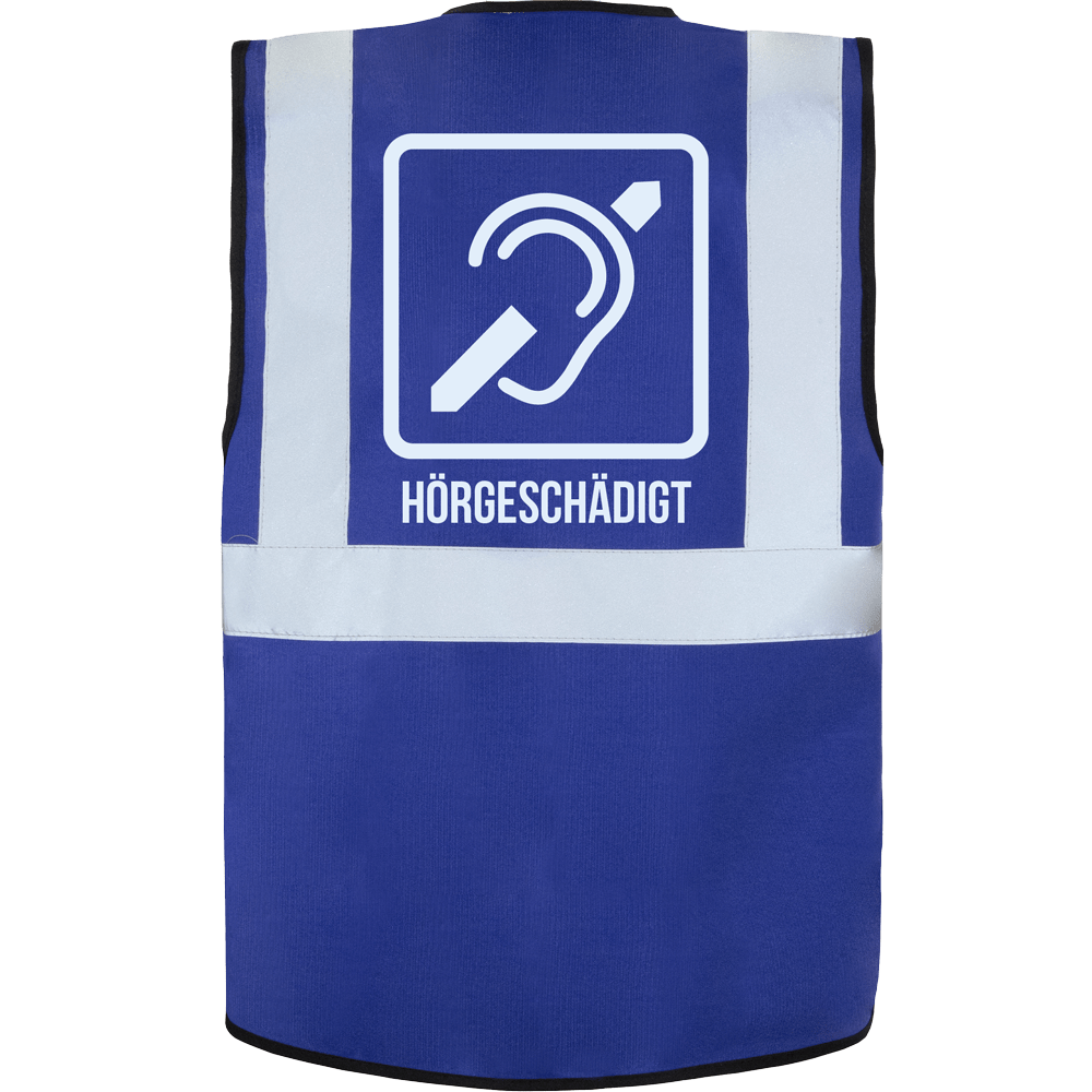 Korntex-KXMF-Warnwesten-kobaltblau-rue Warnweste für Hörgeschädigte mit reflektierendem Symbol royalblau hinten