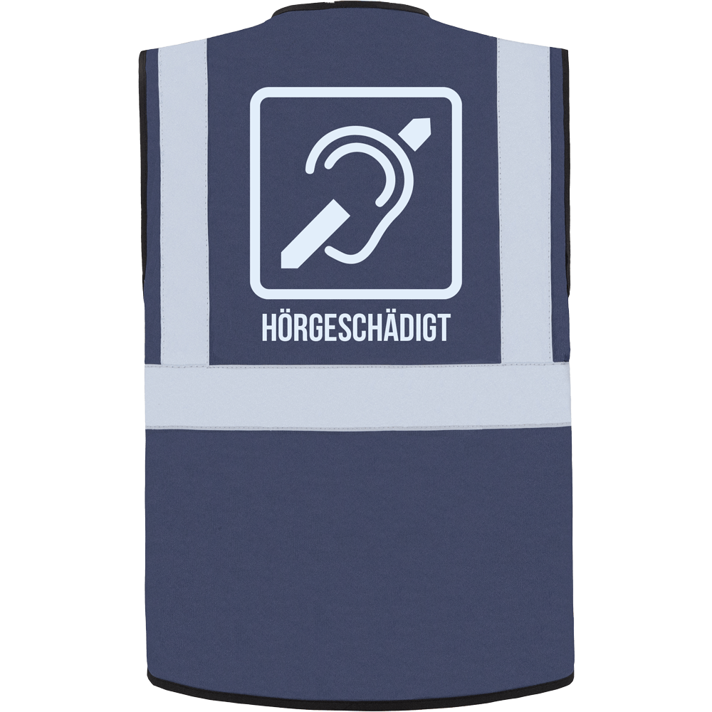 Korntex-KXMF-Warnwesten-navyblau-rue Warnweste für Hörgeschädigte mit reflektierendem Symbol Navy blau hinten