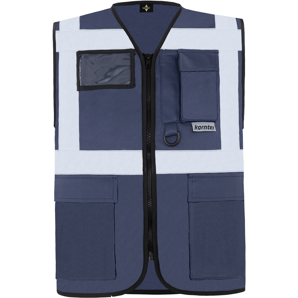 Korntex-KXMF-Warnwesten-navyblau-vorn Warnweste für Hörgeschädigte mit reflektierendem Symbol navyblau vorne