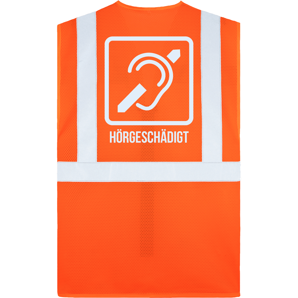 Korntex-KXMF-Warnwesten-orange-rue Warnweste für Hörgeschädigte mit reflektierendem Symbol orange hinten
