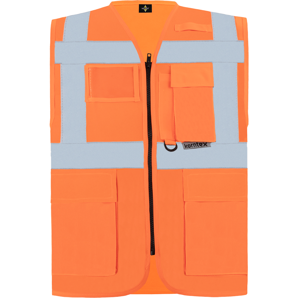 Korntex-KXMF-Warnwesten-orange-vorn Warnweste für Hörgeschädigte mit reflektierendem Symbol orange vorne
