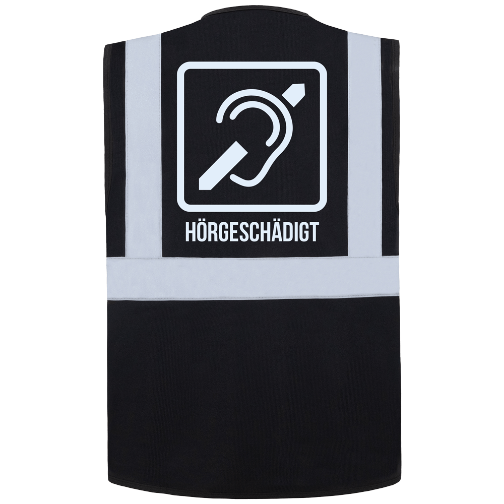 Korntex-KXMF-Warnwesten-schwarz-rue Warnweste für Hörgeschädigte mit reflektierendem Symbol rücken schwarz