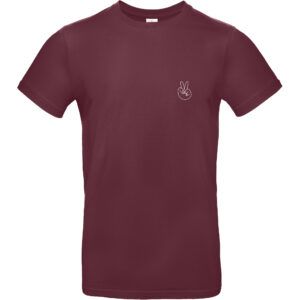 Herren Shirt in der Farbe burgunderrot mit weißem "Peace" Handzeichen Aufdruck auf der linken Brustseite
