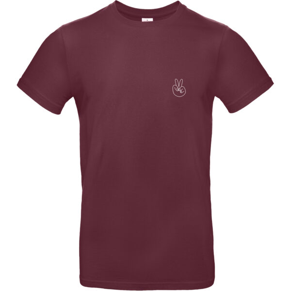 Herren Shirt in der Farbe burgunderrot mit weißem "Peace" Handzeichen Aufdruck auf der linken Brustseite