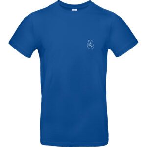 Herren Shirt in der Farbe Royalblau mit weißem "Peace" Handzeichen Aufdruck auf der linken Brustseite