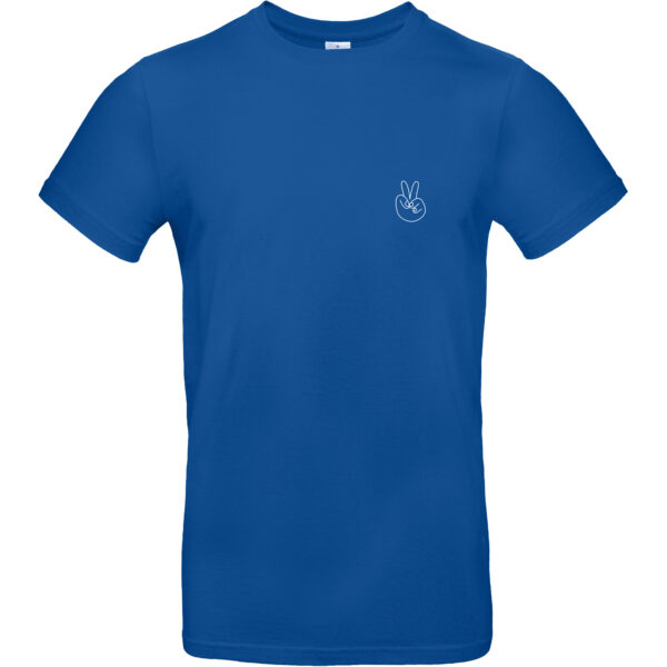 Herren Shirt in der Farbe Royalblau mit weißem "Peace" Handzeichen Aufdruck auf der linken Brustseite