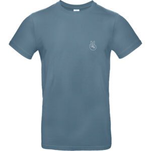 Herren Shirt in der Farbe Steinblau mit weißem "Peace" Handzeichen Aufdruck auf der linken Brustseite