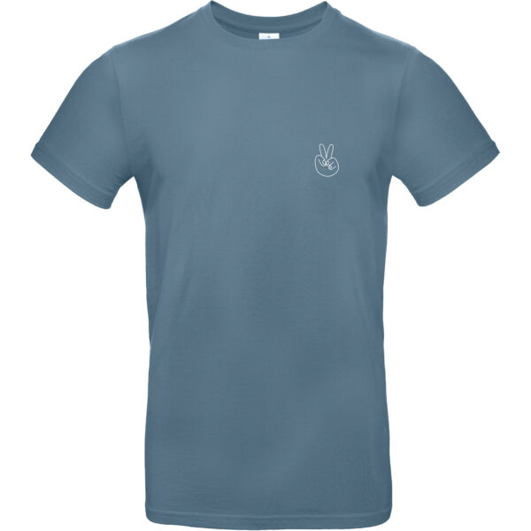 Herren Shirt in der Farbe Steinblau mit weißem "Peace" Handzeichen Aufdruck auf der linken Brustseite